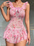 Dames Spaghetti Strap Bloemige Rimpel Lingerie 4