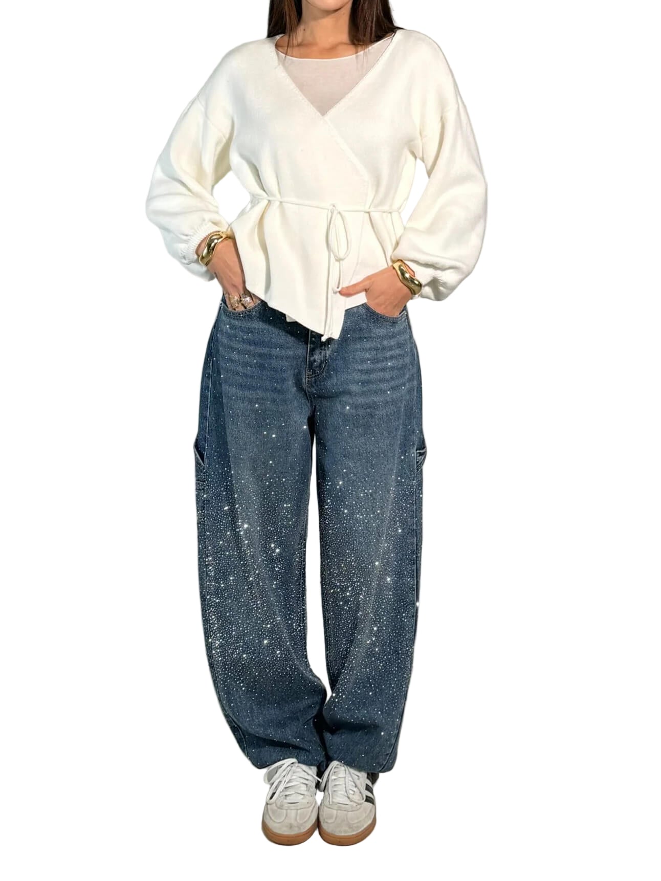 Dames Spijkerbroek Casual Met Diamantdetails 0