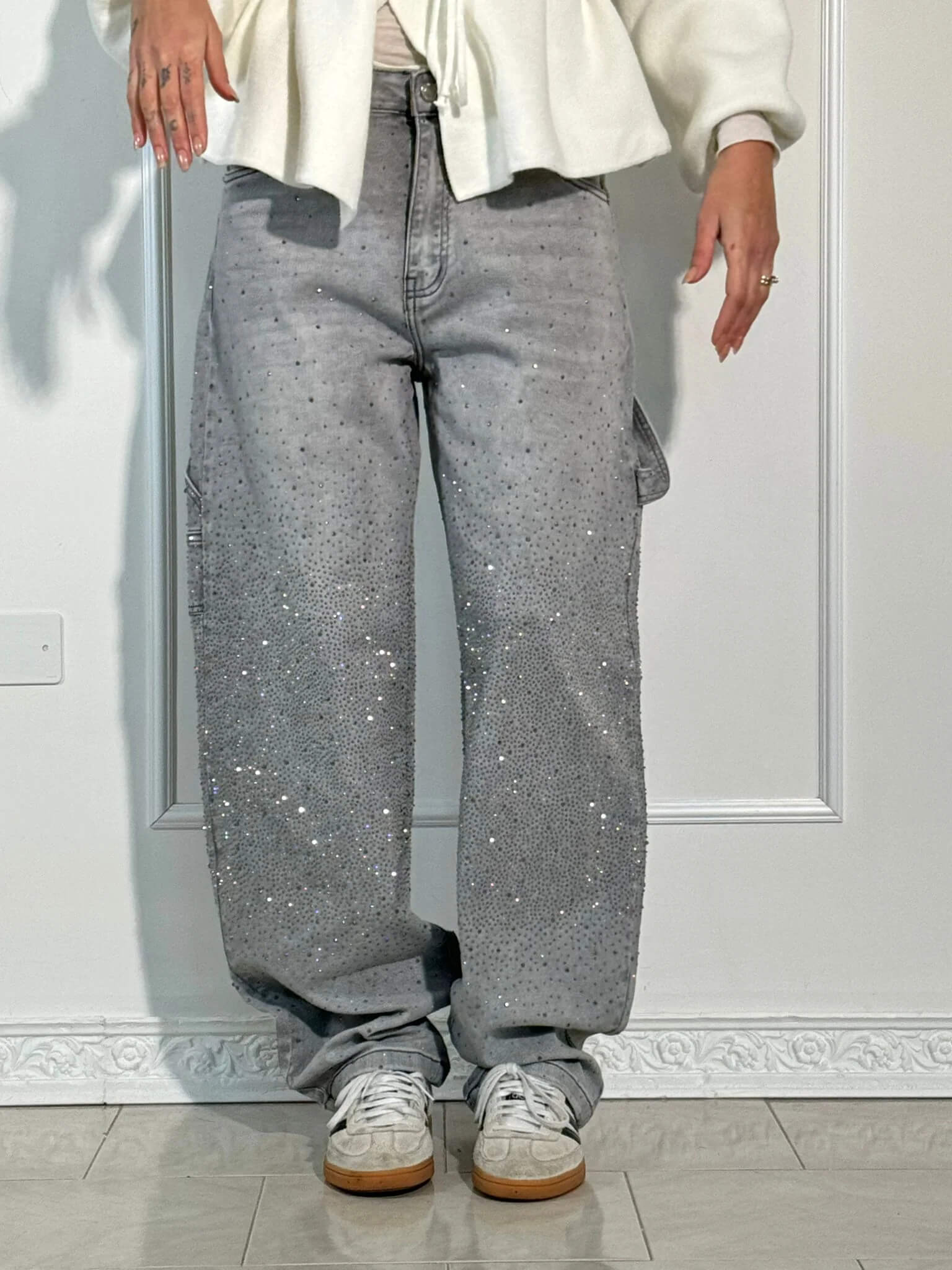 Dames Spijkerbroek Casual Met Diamantdetails 11