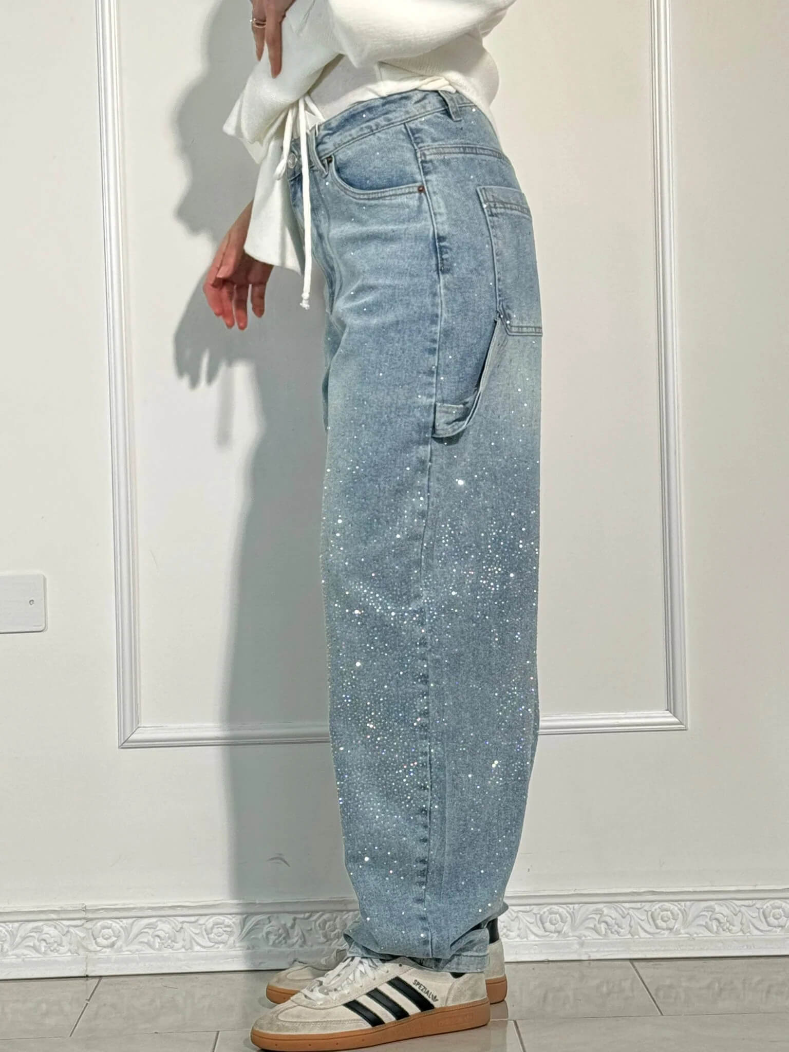 Dames Spijkerbroek Casual Met Diamantdetails 5