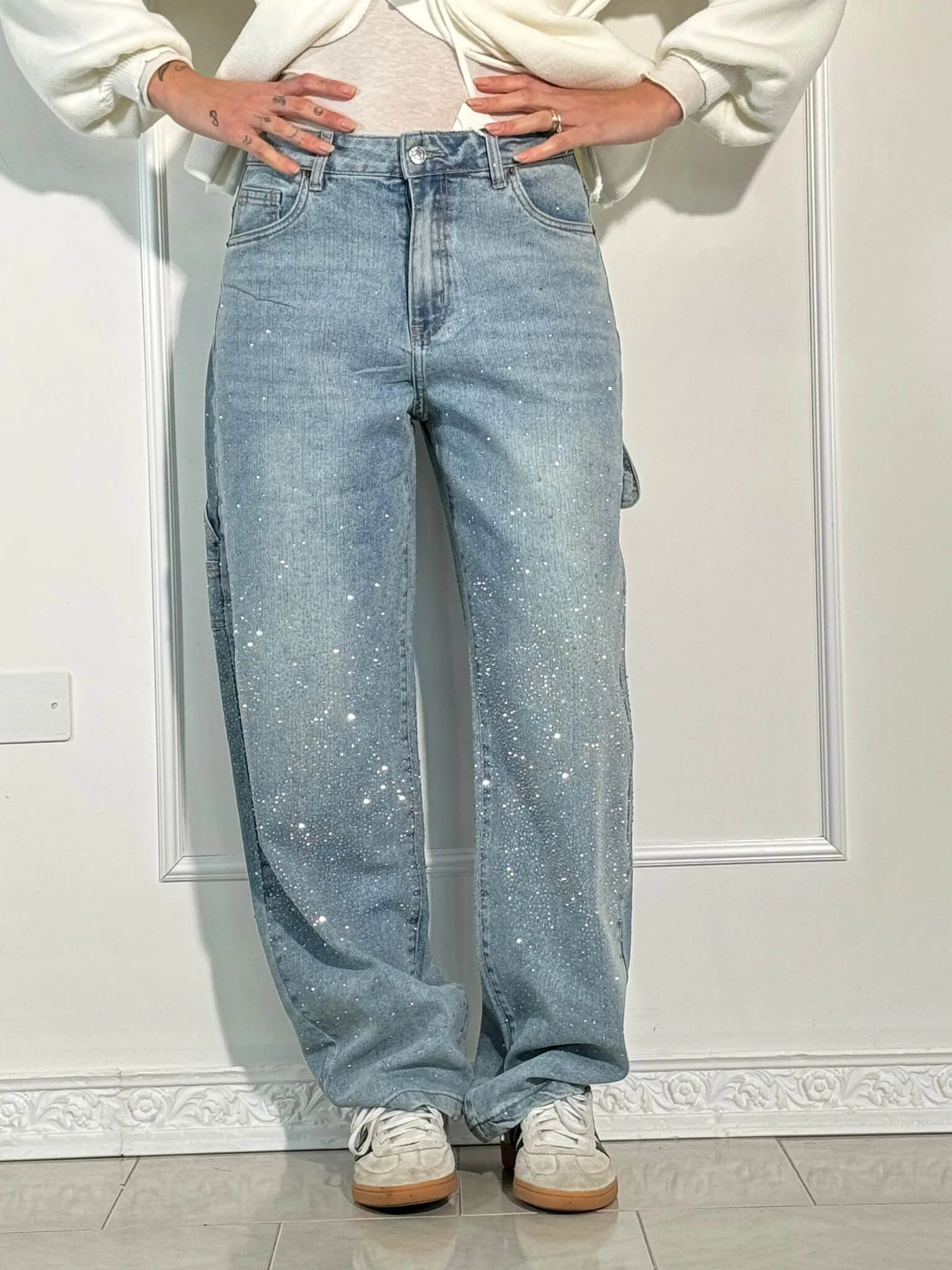 Dames Spijkerbroek Casual Met Diamantdetails 9