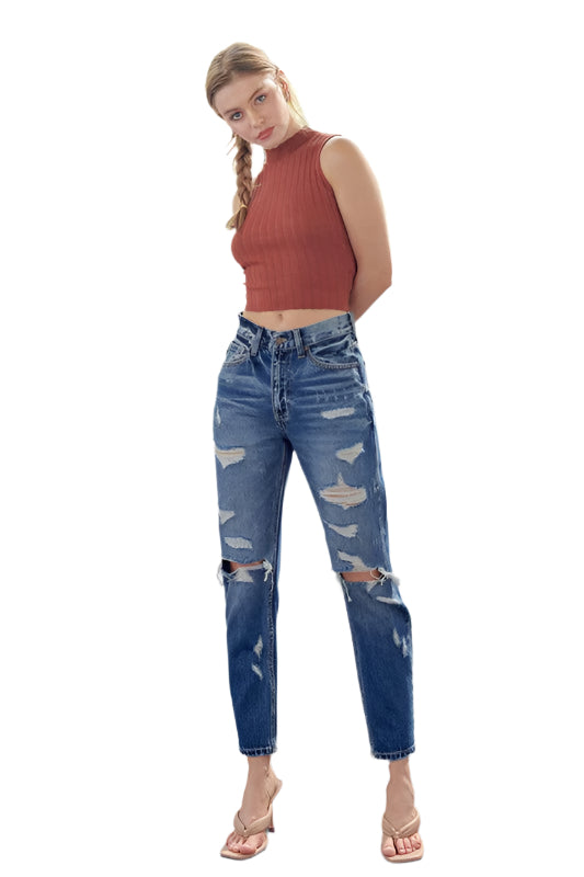 Dames Spijkerbroek Hoge Taille Mom Fit Denim 0