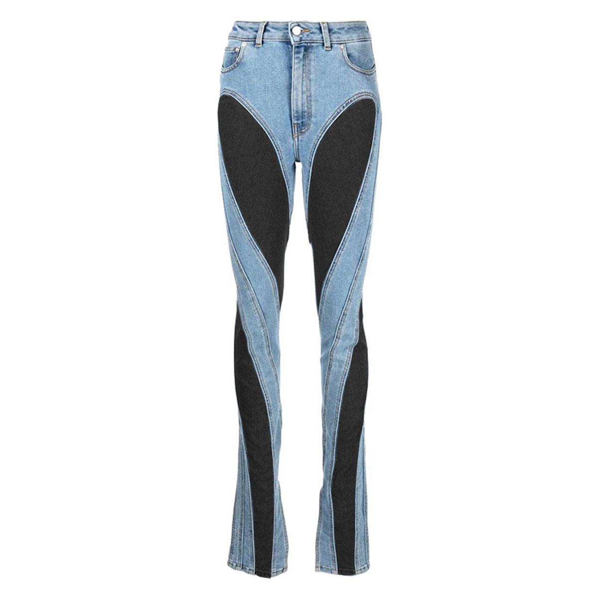 Dames Spijkerbroek Hoog Taille Micro-Stretch Denim Met Kleurblokken 0