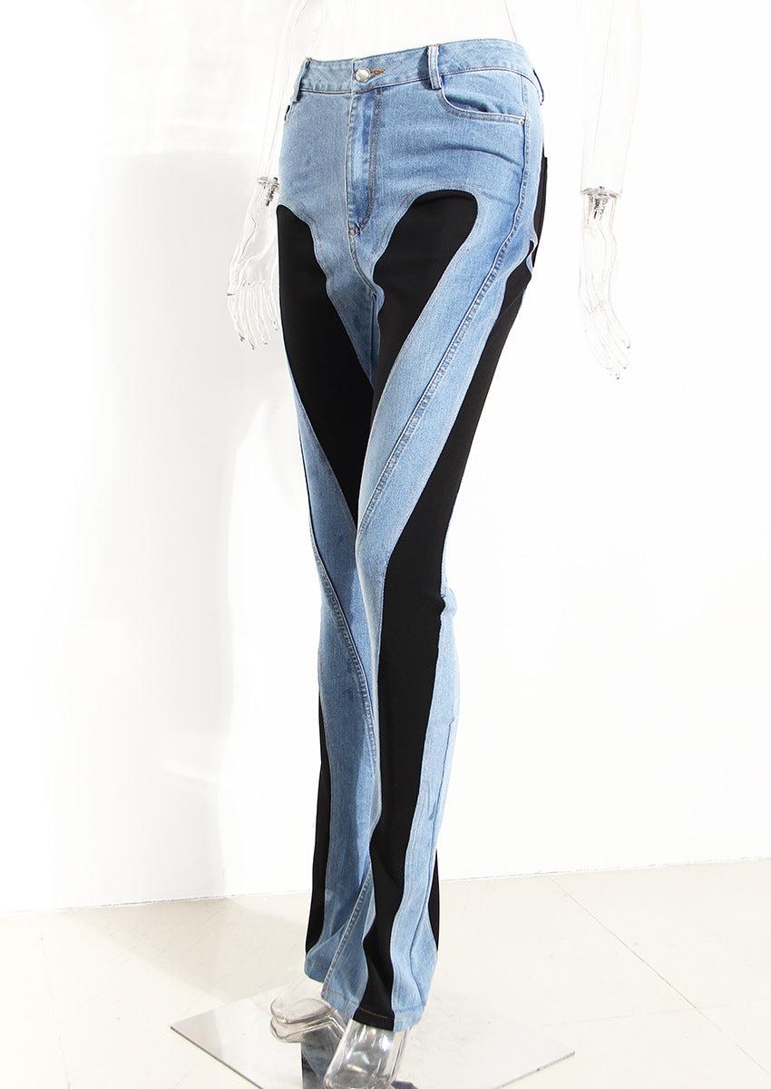 Dames Spijkerbroek Hoog Taille Micro-Stretch Denim Met Kleurblokken 2