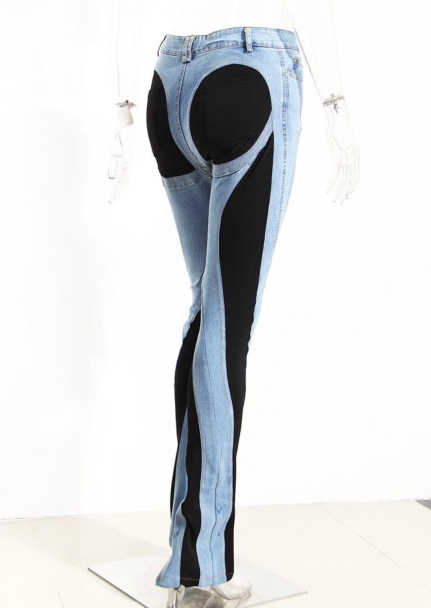 Dames Spijkerbroek Hoog Taille Micro-Stretch Denim Met Kleurblokken 3