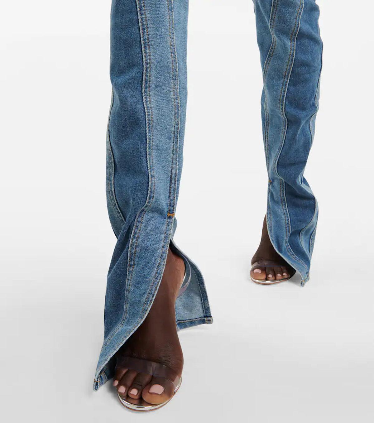 Dames Spijkerbroek Hoog Taille Micro-Stretch Denim Met Kleurblokken 4