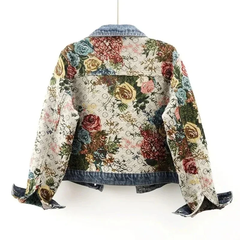 Dames Spijkerjack Bloemenprint Cropped Stijl 1