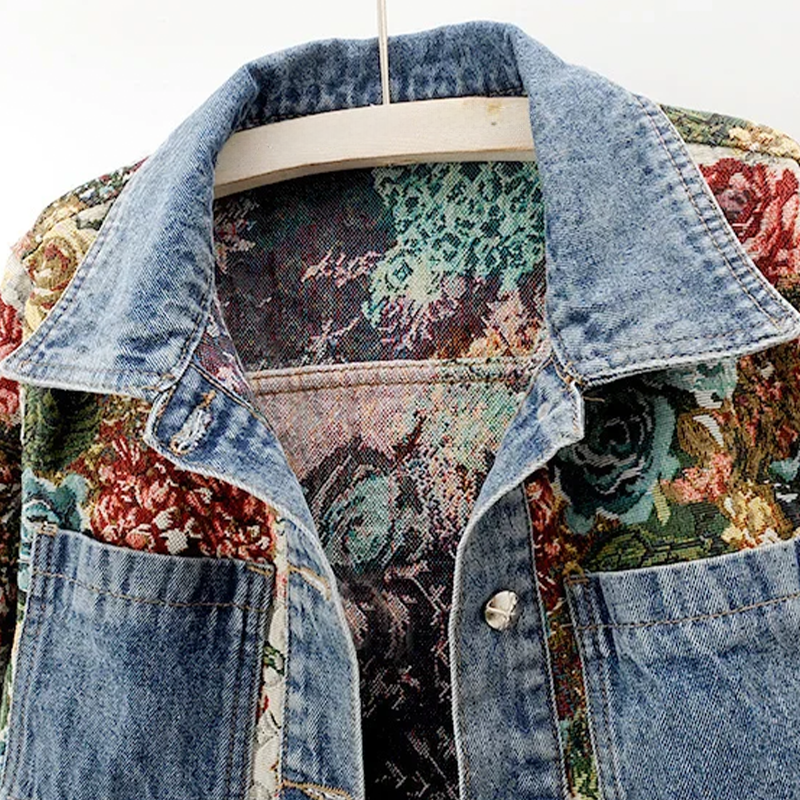 Dames Spijkerjack Bloemenprint Cropped Stijl 2
