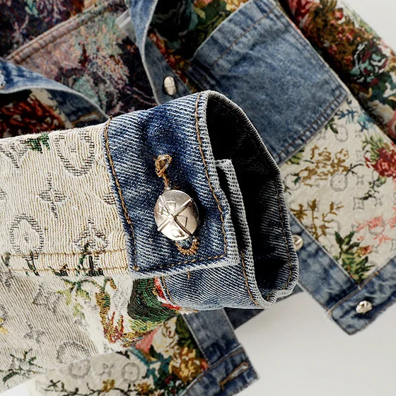 Dames Spijkerjack Bloemenprint Cropped Stijl 3