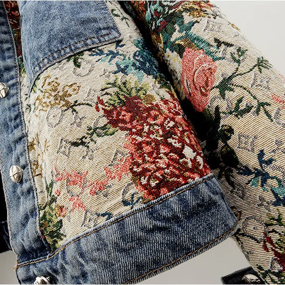 Dames Spijkerjack Bloemenprint Cropped Stijl 4