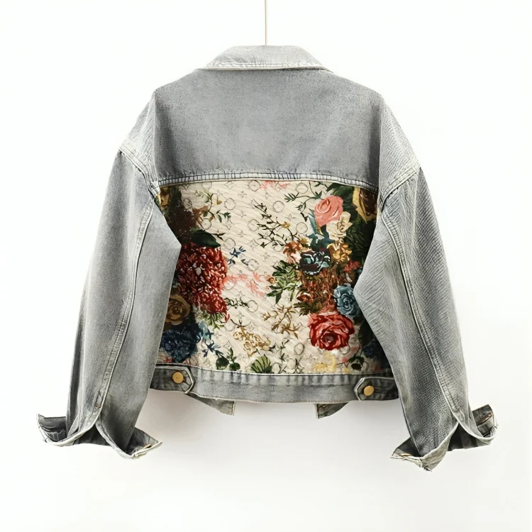Dames Spijkerjack Bloemenprint Cropped Stijl 5