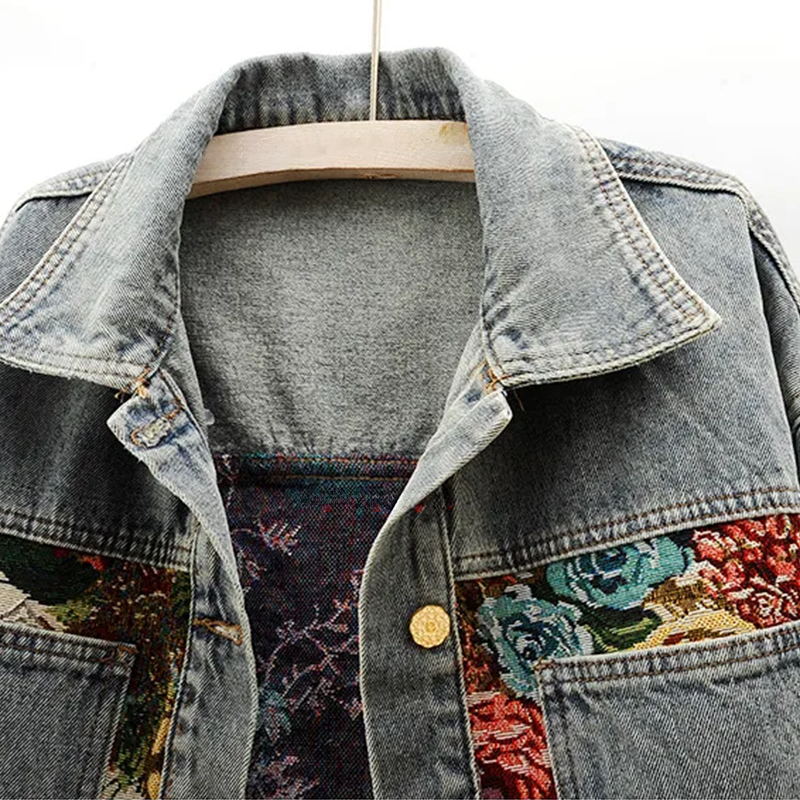 Dames Spijkerjack Bloemenprint Cropped Stijl 6
