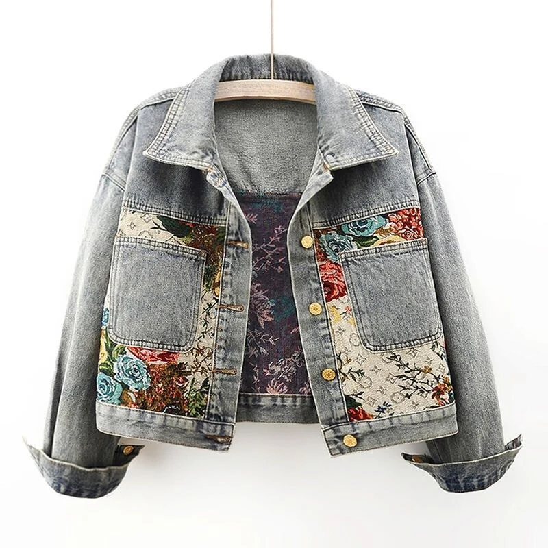 Dames Spijkerjack Bloemenprint Cropped Stijl 8