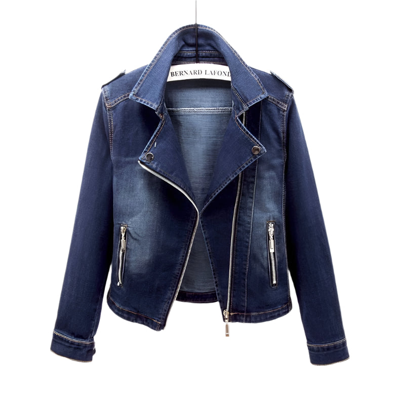 Dames Spijkerjack Oversized Asymmetrische Rits Met Opstaande Kraag 0