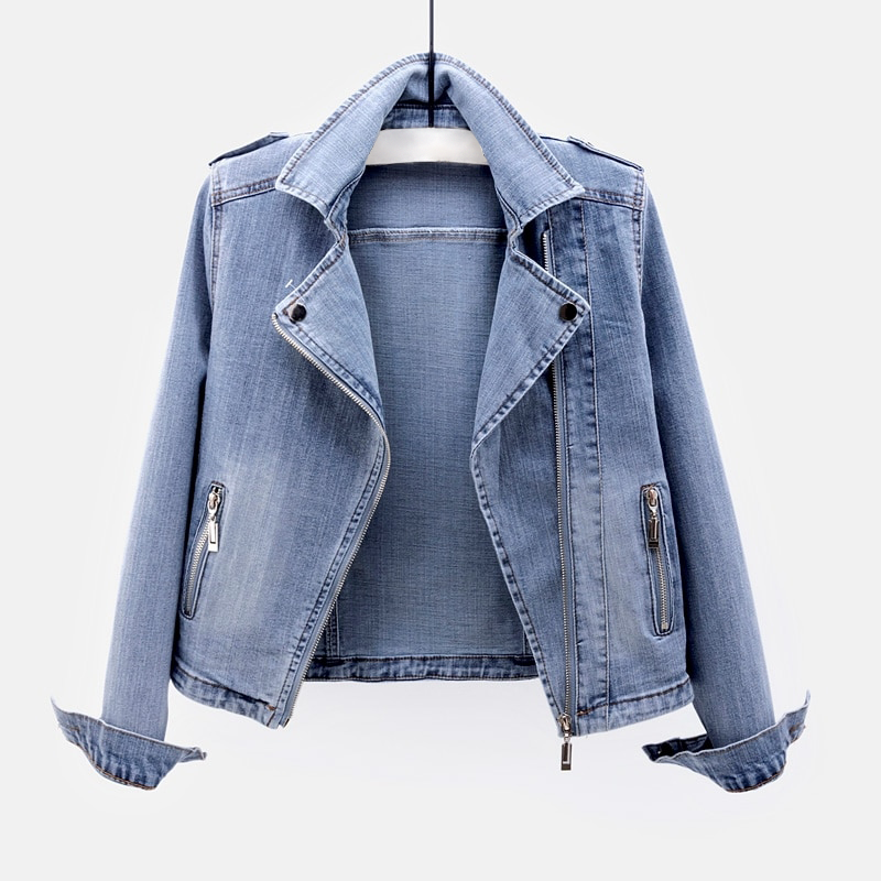 Dames Spijkerjack Oversized Asymmetrische Rits Met Opstaande Kraag 1