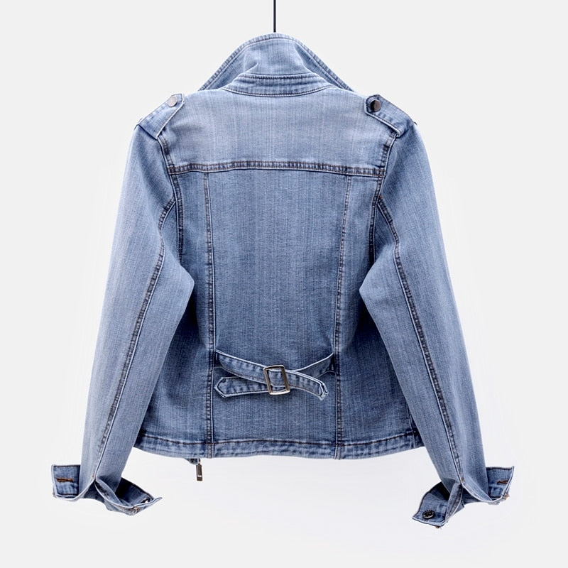 Dames Spijkerjack Oversized Asymmetrische Rits Met Opstaande Kraag 2
