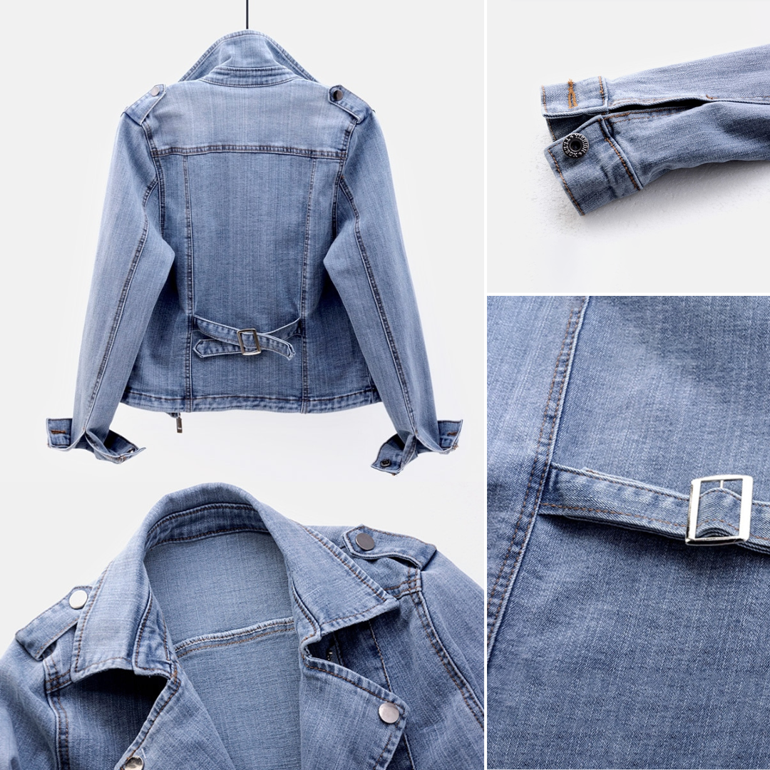 Dames Spijkerjack Oversized Asymmetrische Rits Met Opstaande Kraag 3