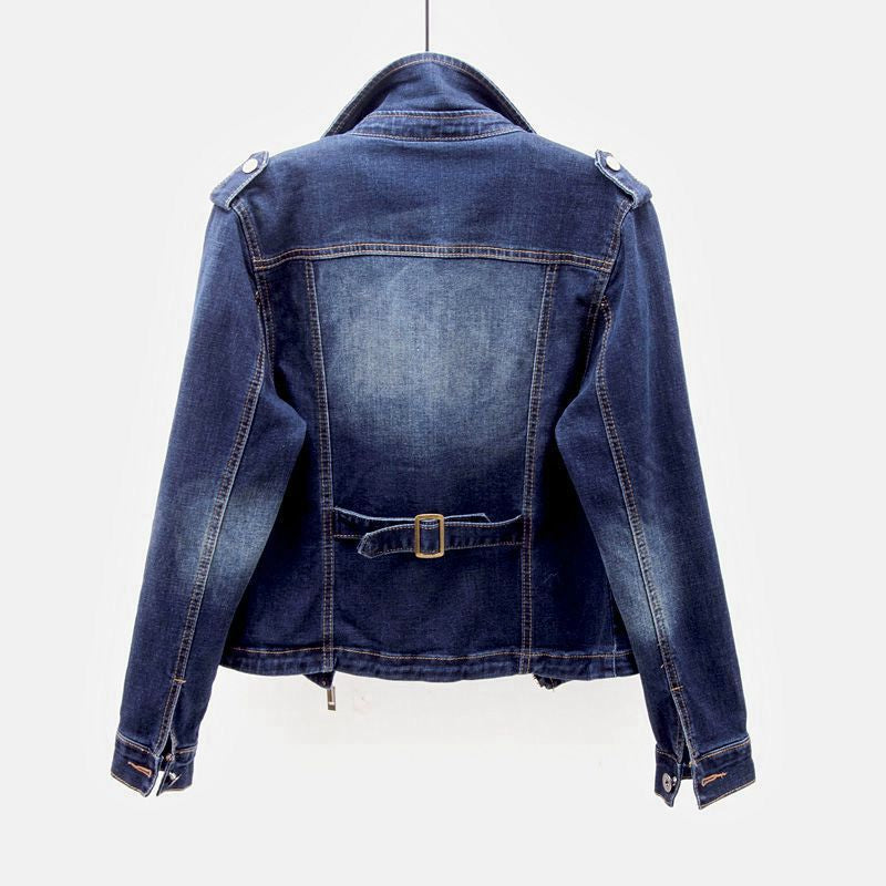 Dames Spijkerjack Oversized Asymmetrische Rits Met Opstaande Kraag 4