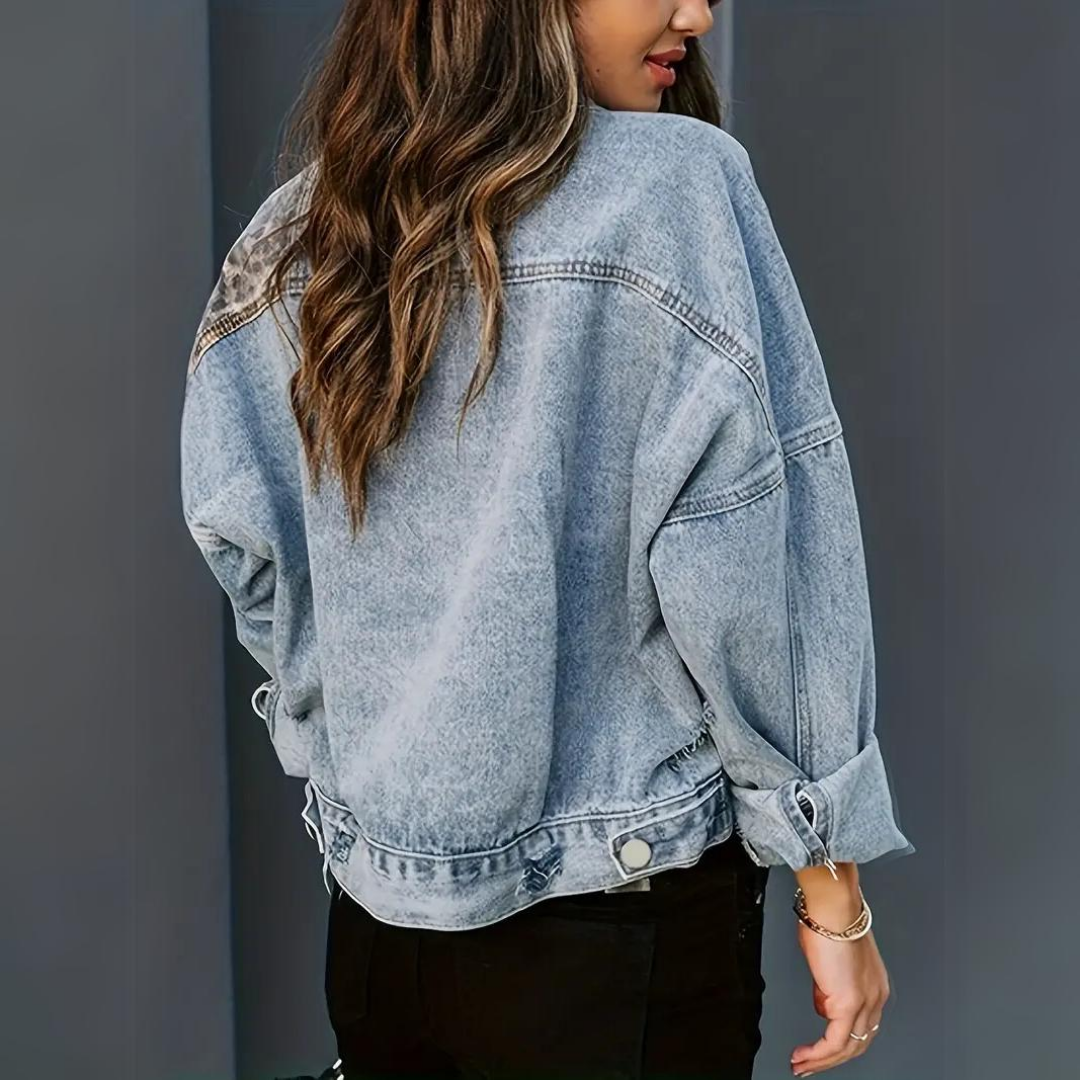Dames Spijkerjack Oversized met Luipaardprint 3
