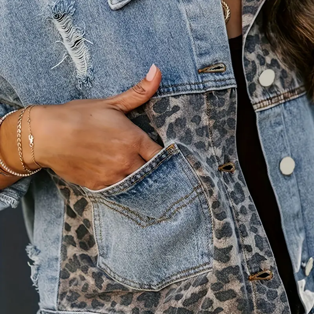 Dames Spijkerjack Oversized met Luipaardprint 4