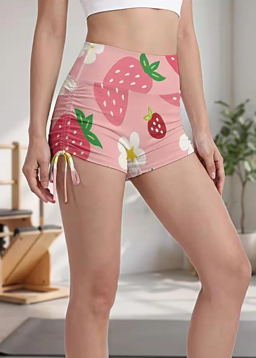 Dames Sportshorts Met Hoge Taille En Aardbeienprint 1