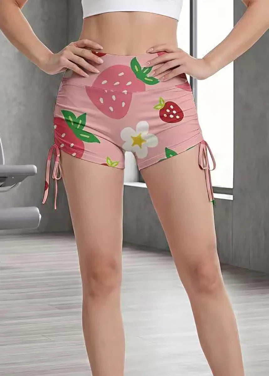 Dames Sportshorts Met Hoge Taille En Aardbeienprint 3