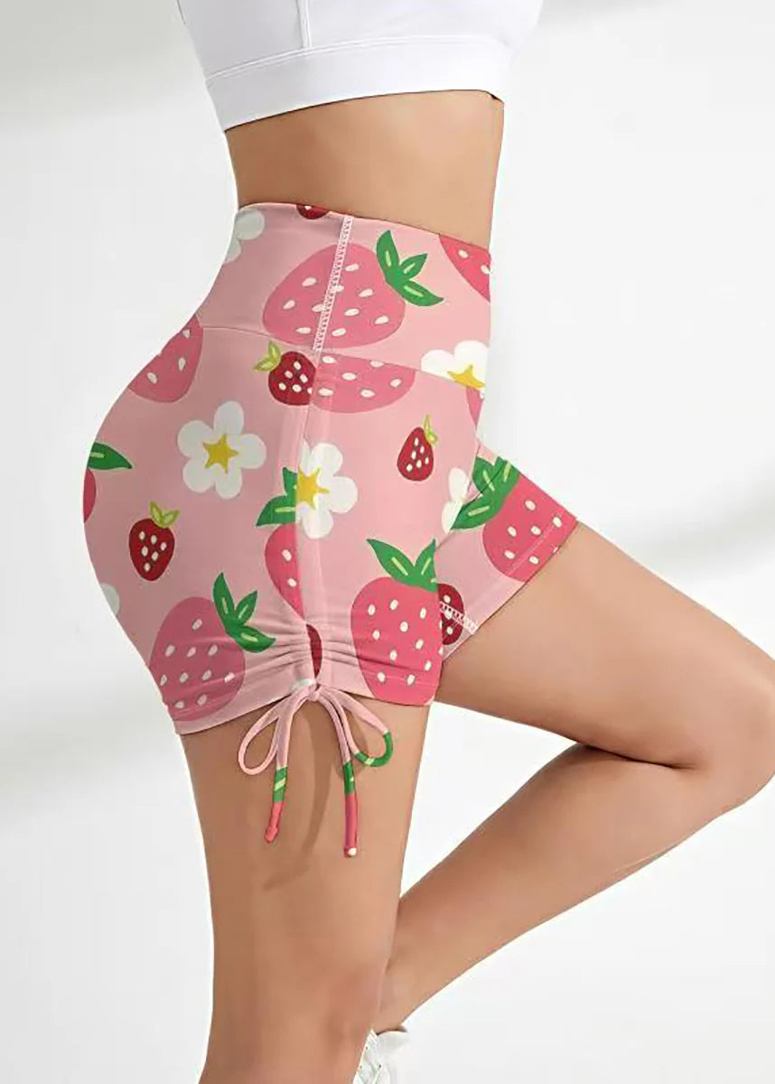 Dames Sportshorts Met Hoge Taille En Aardbeienprint 4