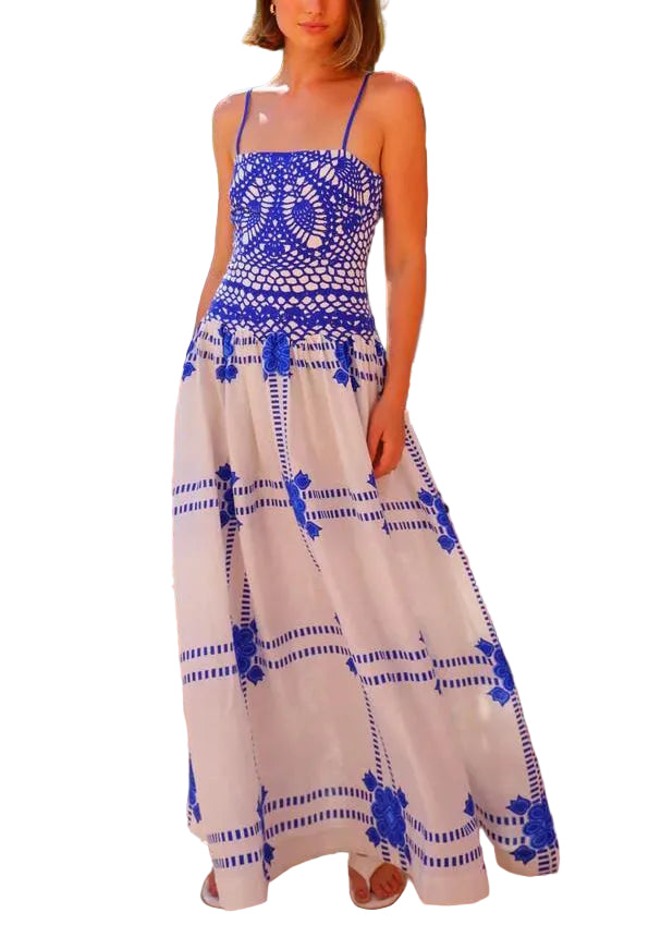Dames Strandjurk Met Grote Zoom En Blauwe Print 0