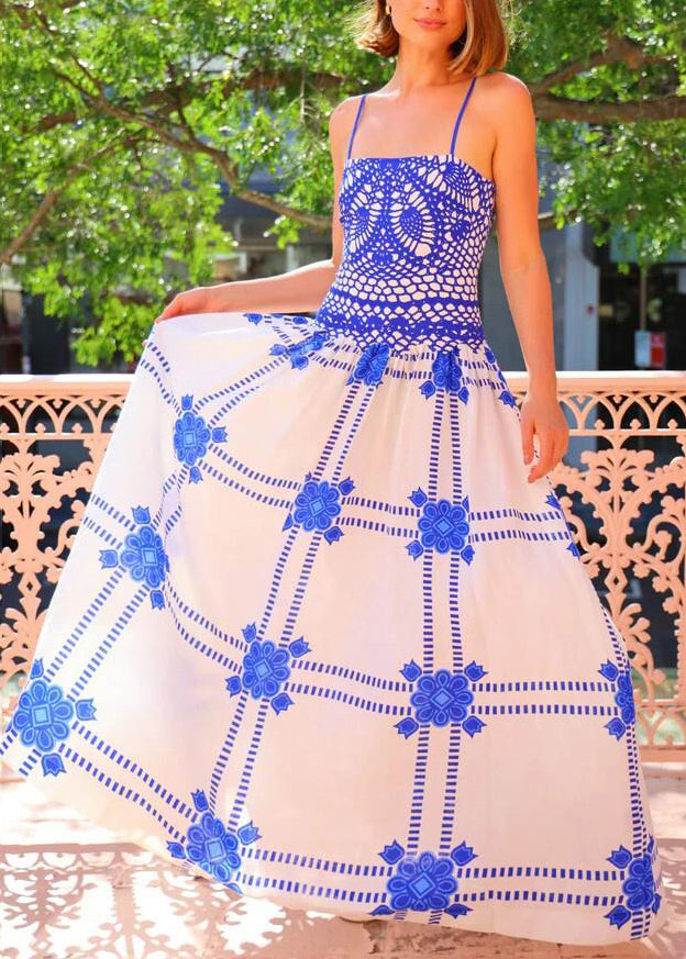 Dames Strandjurk Met Grote Zoom En Blauwe Print 2