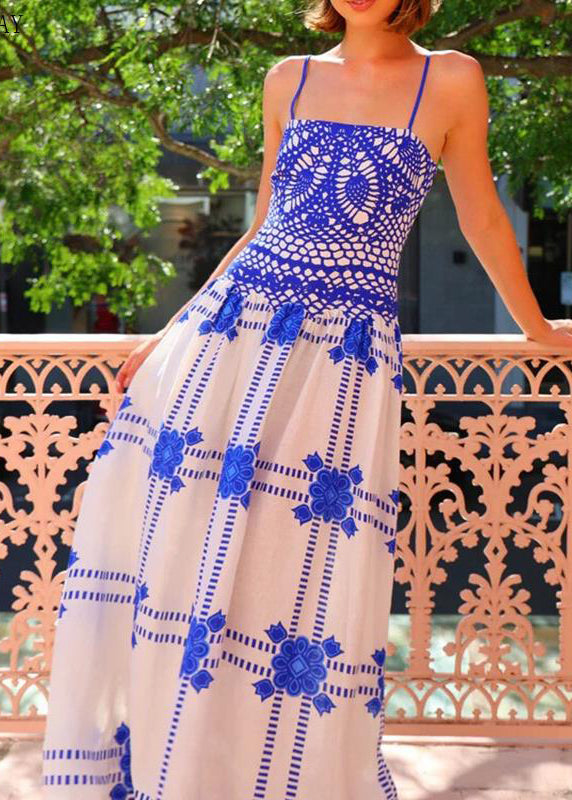 Dames Strandjurk Met Grote Zoom En Blauwe Print 3