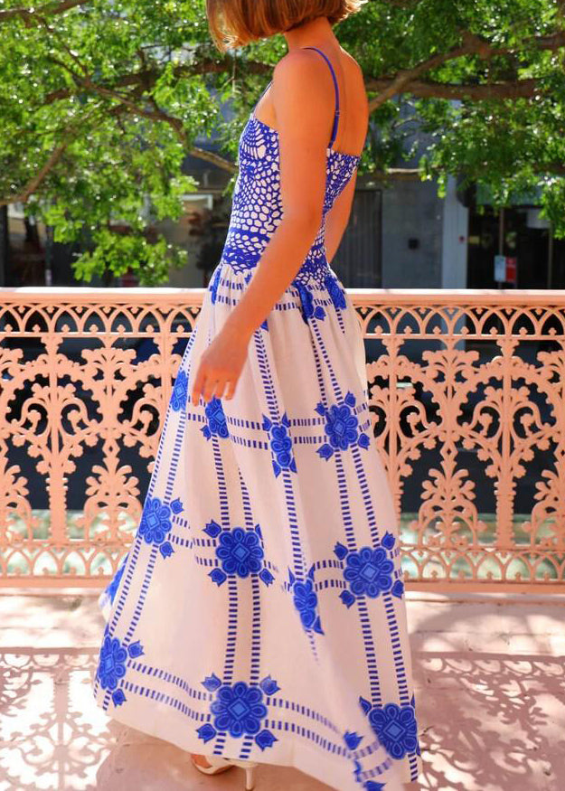 Dames Strandjurk Met Grote Zoom En Blauwe Print 4