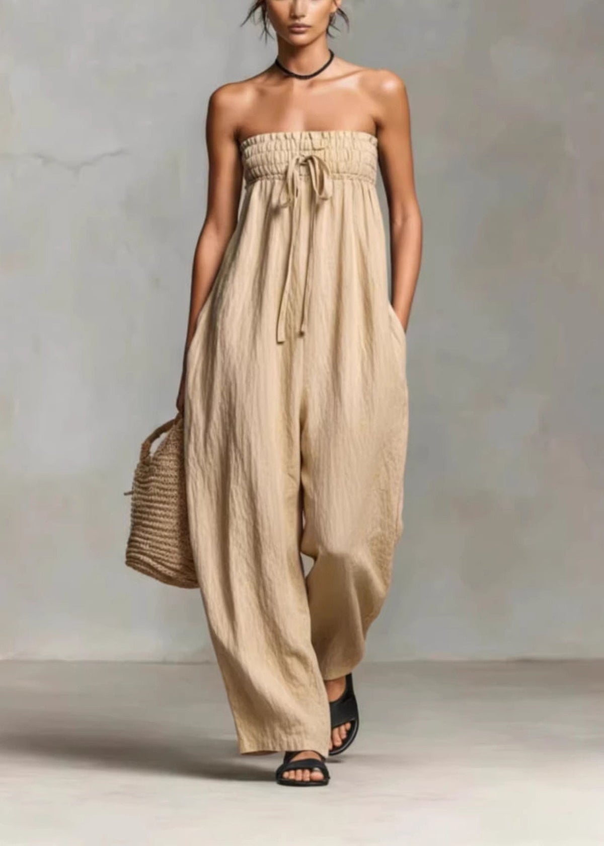 Dames Strapless Jumpsuit Mouwloos Met Trekkoord 3