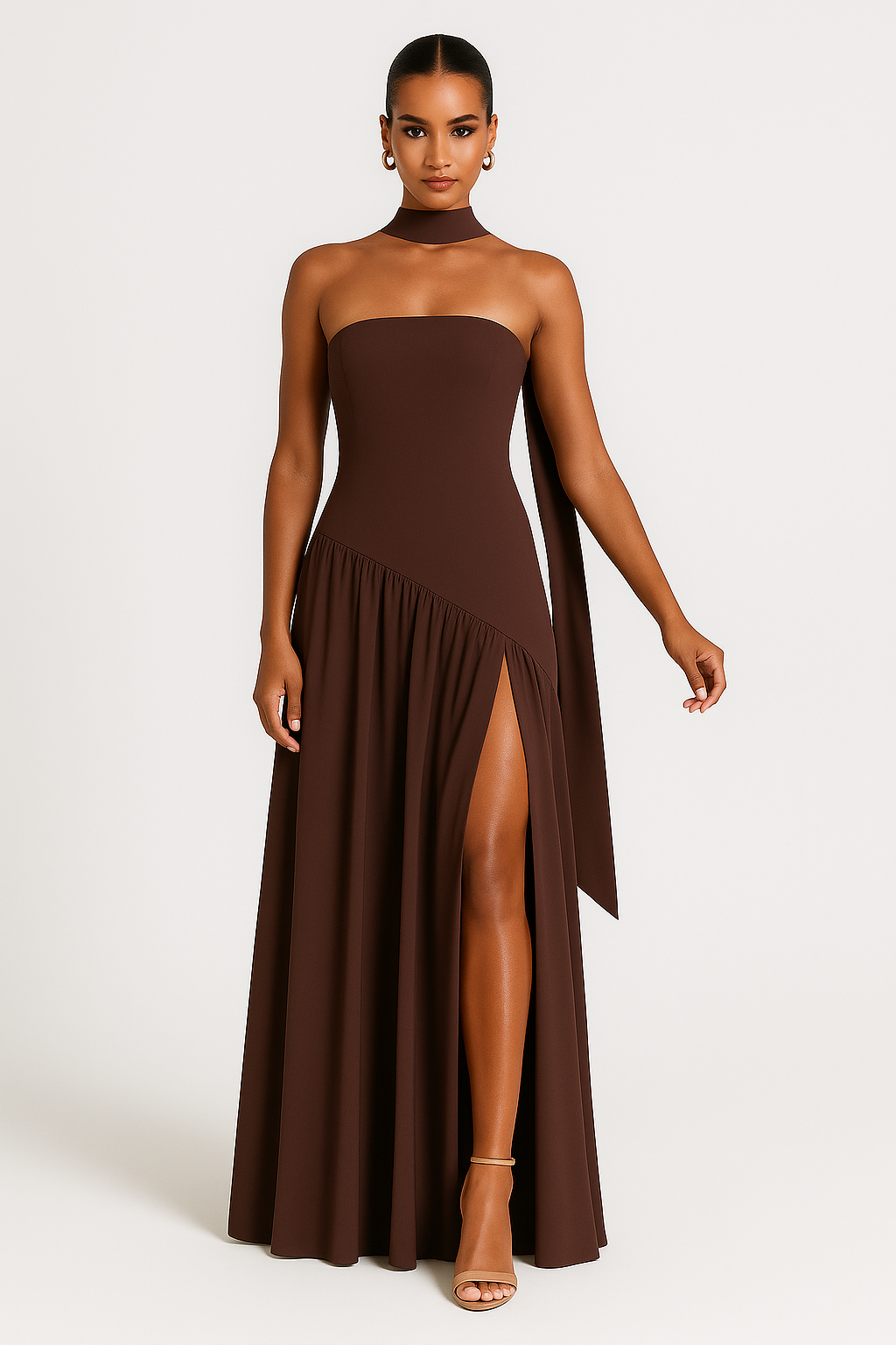 Dames Strapless Jurk met Hoge Split 1