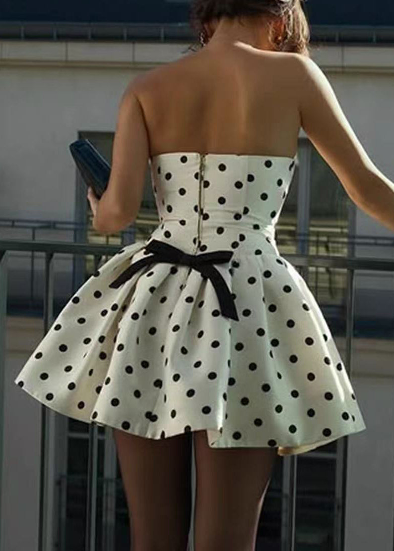 Dames Strapless Jurk met Vrolijke Stippenprint voor Zomerse Dagen 0
