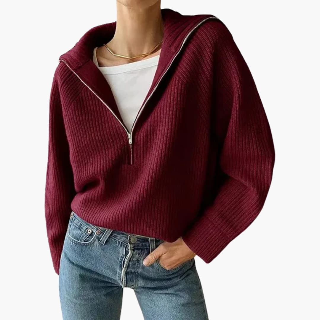 Dames Sweater Halve Rits en Statiefkraag voor Casual en Geklede Looks 1