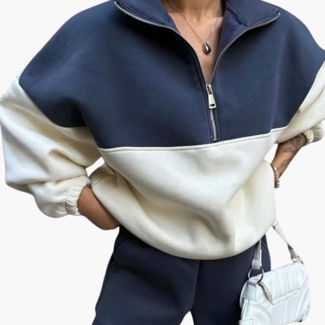 Dames Sweater Met Halve Rits En Hoge Hals - Stijlvolle Truien Dames Met Raglan-Mouwen 0