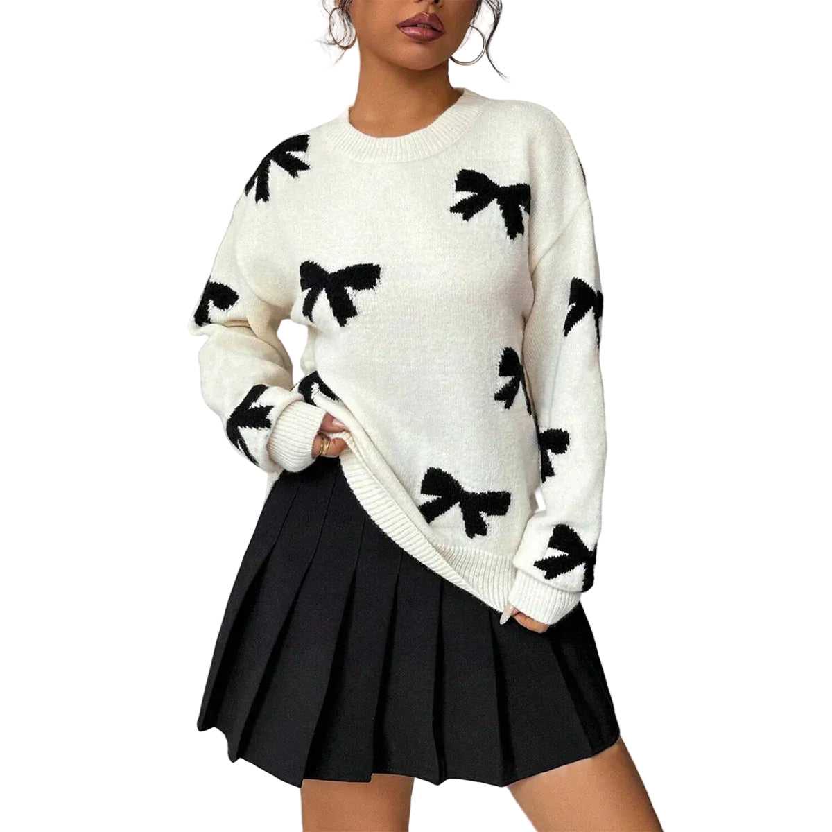 Dames Sweater Ronde Hals met Strikdetail 0