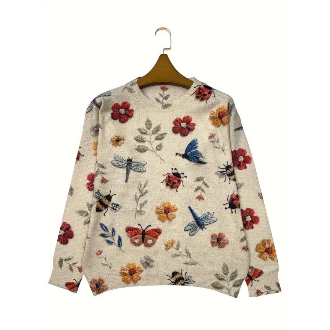 Dames Sweater met Lange Mouwen en Tuinprint 1