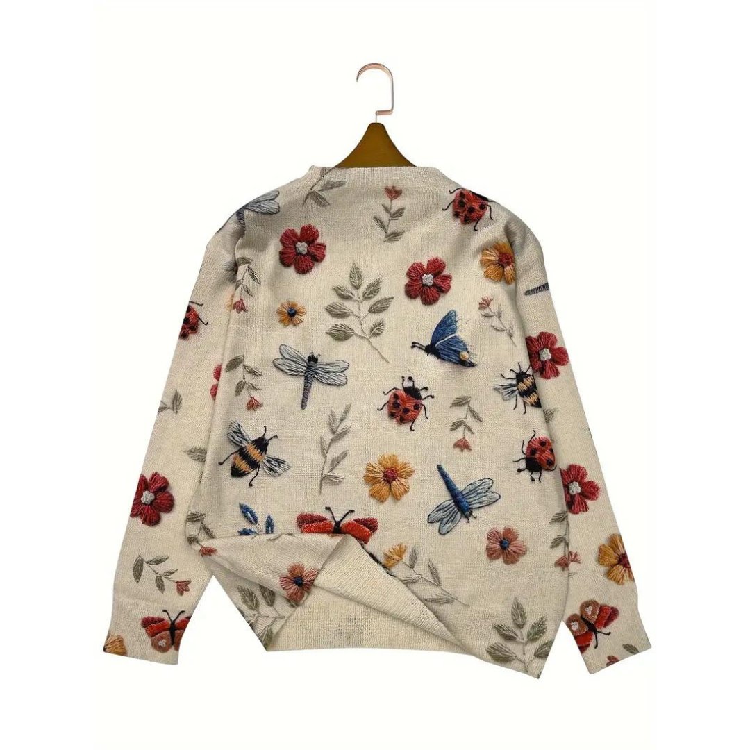 Dames Sweater met Lange Mouwen en Tuinprint 2