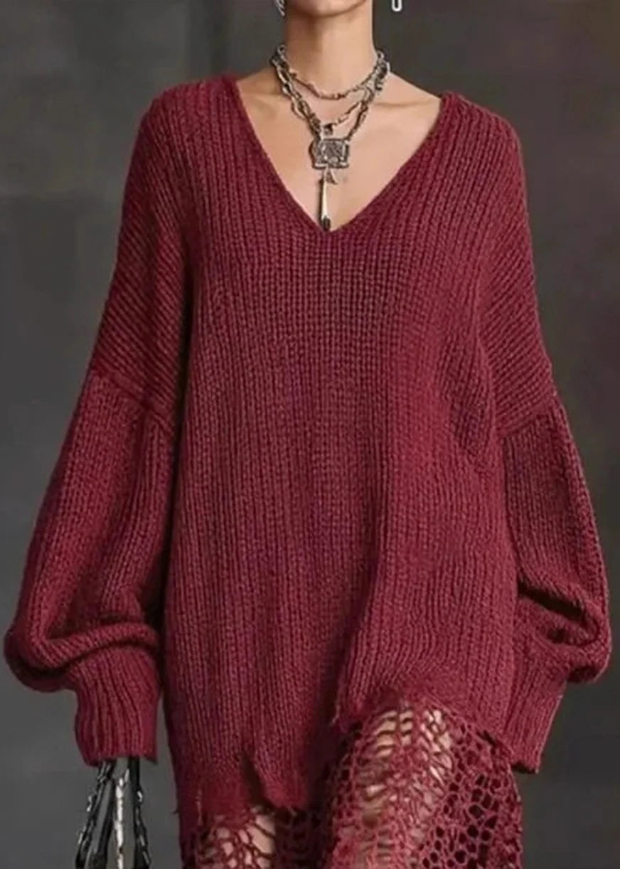 Dames Sweaterjurk V-hals Asymmetrische Zoom 3