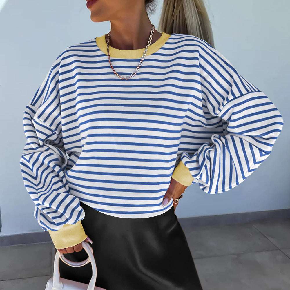 Dames Sweatshirt Boxy Stijl met Contrasterende Biezen 0