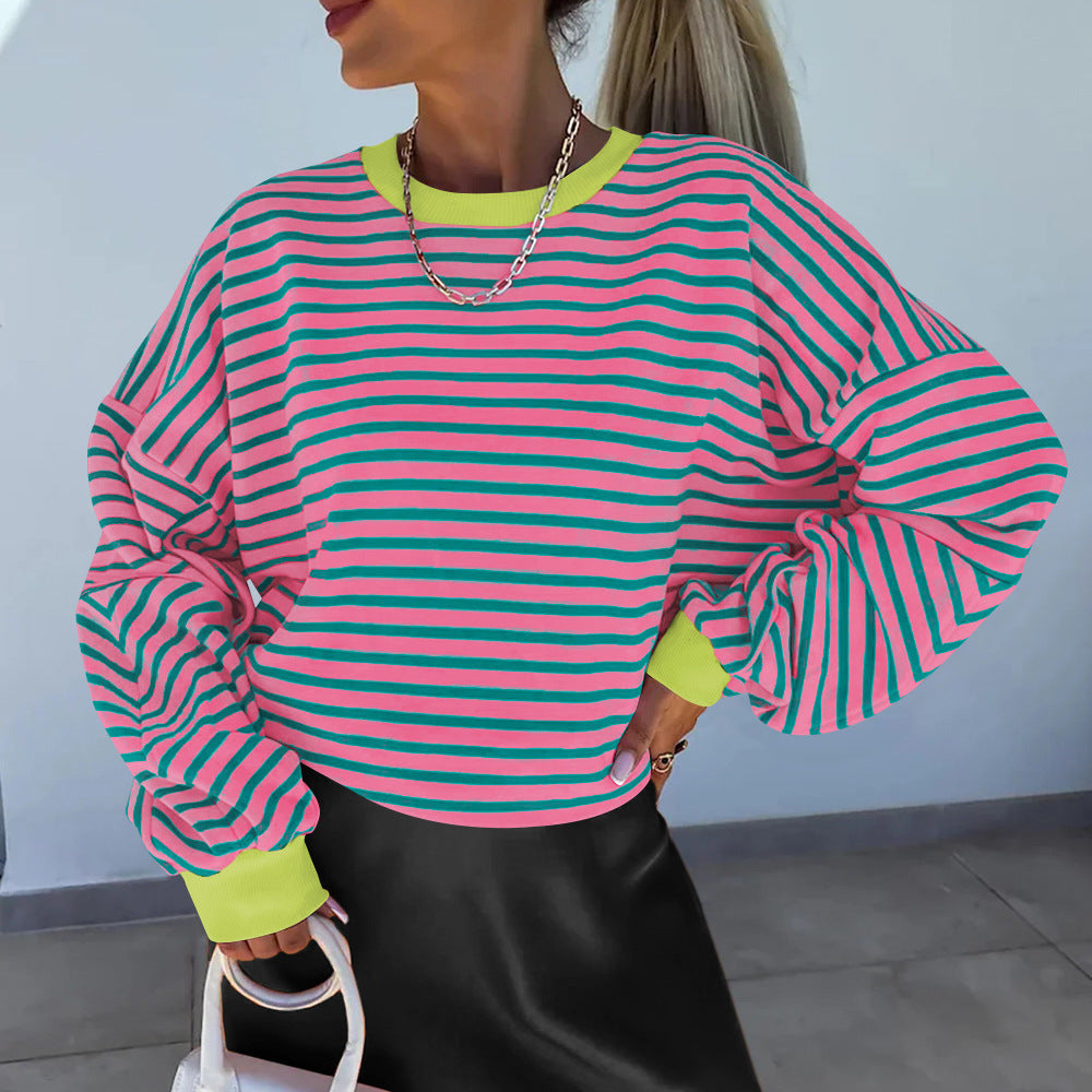 Dames Sweatshirt Boxy Stijl met Contrasterende Biezen 5