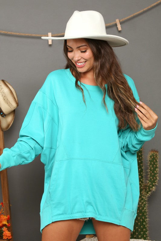 Dames Sweatshirt Contrast Franse Terry Turquoise 1