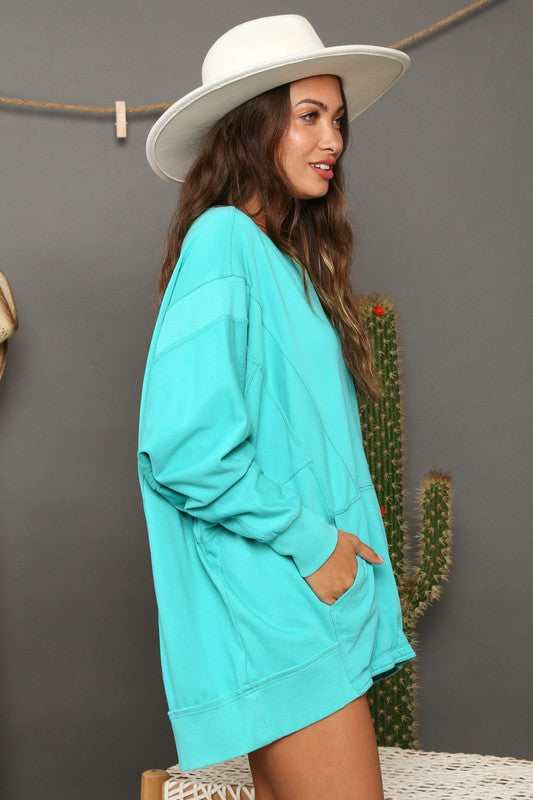 Dames Sweatshirt Contrast Franse Terry Turquoise 2