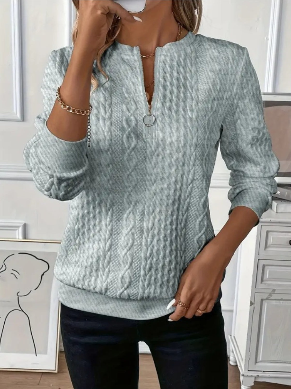 Dames Sweatshirt Met Halve Rits Textuur Polyester 6