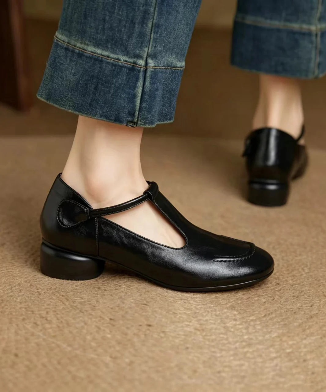 Dames T-band Schoenen met Lage Hak 4