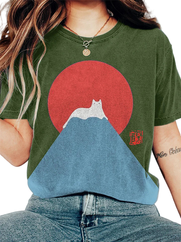 Dames T-shirt Casual met Japans Bergmotief 0