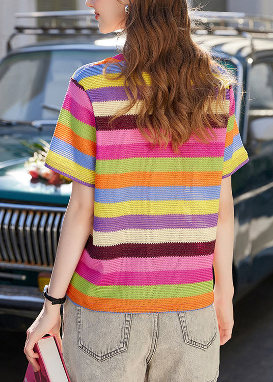 Dames T-shirt Met O-hals in Veelkleurige Strepen 4