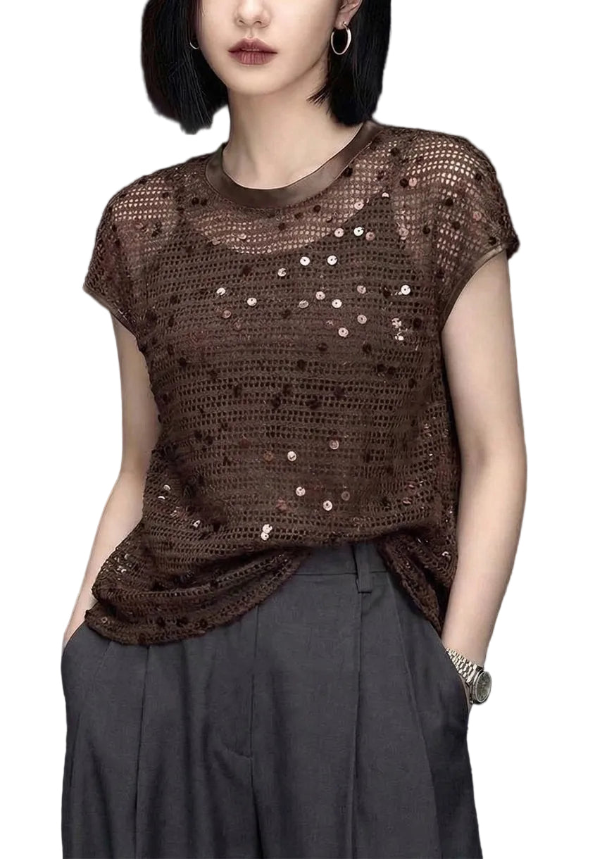 Dames T-shirt Met Pailletten O-hals 0