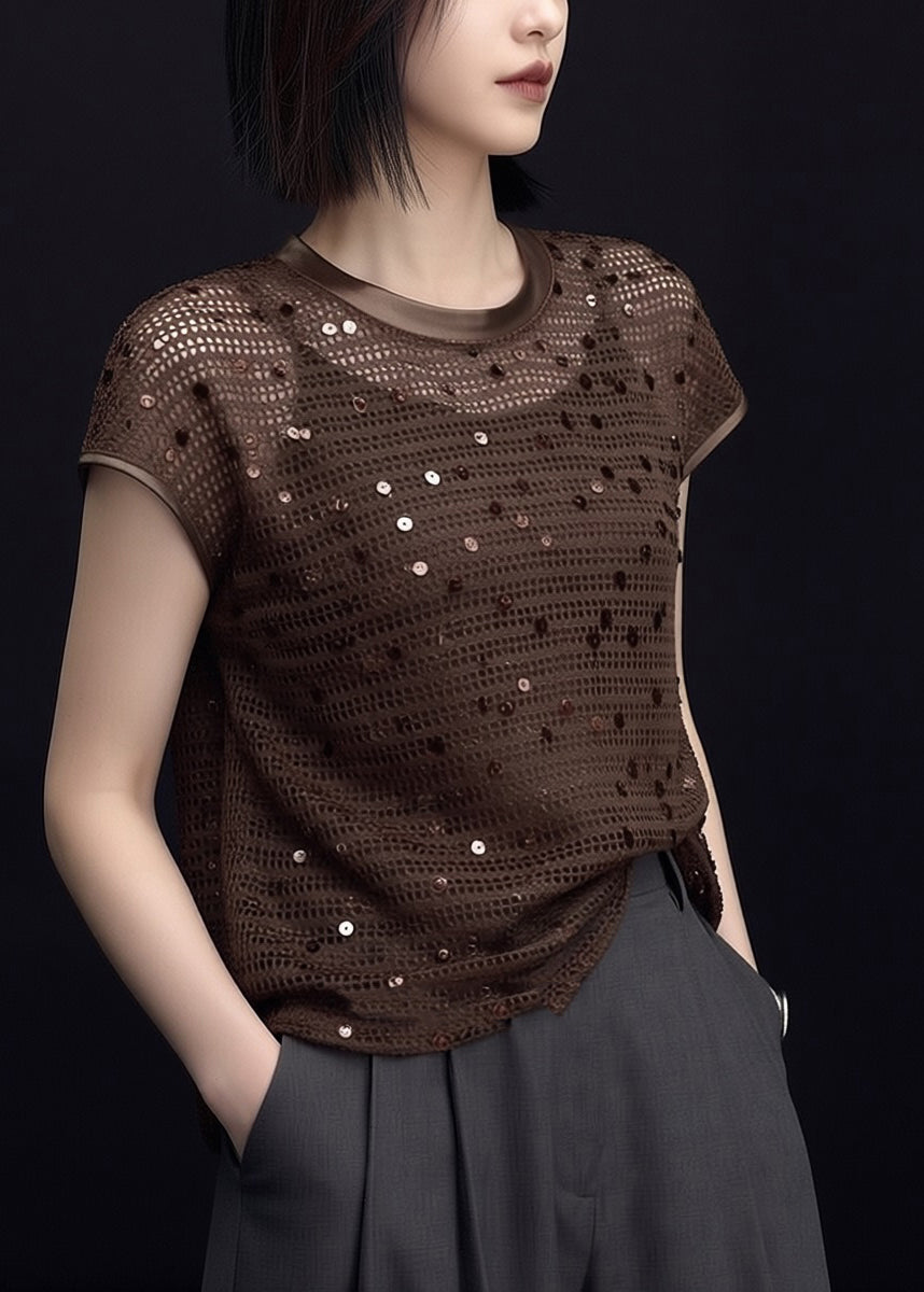 Dames T-shirt Met Pailletten O-hals 1
